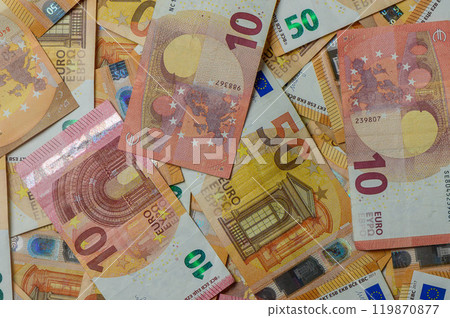 Top view of a stack of euro banknotes 119870877