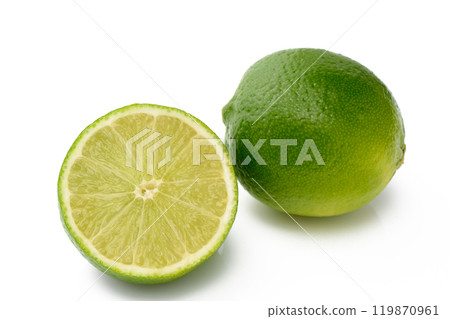 Lime and slice of lime isolated on white background Lime and slice of lime isolated on white background 119870961