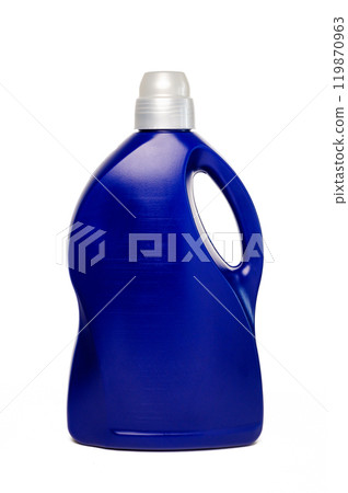 Blue plastic bottle with cap isolated on white background for liquid detergent laundry or cleaning agent Blue plastic bottle with cap isolated on white background for liquid detergent laundry or cleaning agent 119870963
