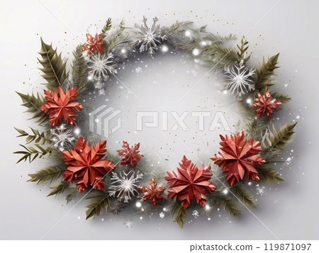 Round frame, Winter Snowflake Wreath, New Year Door Decoration, Circle of Blue and White Snowflakes, Christmas New Year 2025 119871097