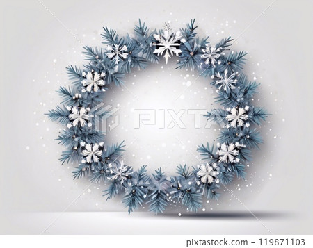 Round frame, Winter Snowflake Wreath, New Year Door Decoration, Circle of Blue and White Snowflakes, Christmas New Year 2025 119871103