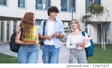Happy university students with notebooks on campus Happy university students with notebooks on campus 119871677