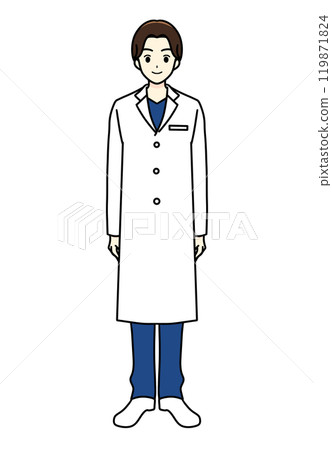 Male doctor standing in front pose scrub 119871824