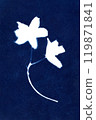 Paper texture floral illustration. Silhouettes of flowers. Unique hand-printed monotype. Silhouettes of flower on a blue background. 119871841