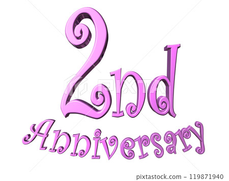 3DCG text "2nd Anniversary" in purple, pink 3DCG text "2nd Anniversary" in purple, pink 119871940