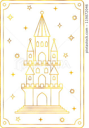 Tarot card tower. The major arcana of a deck of cards. 119872046