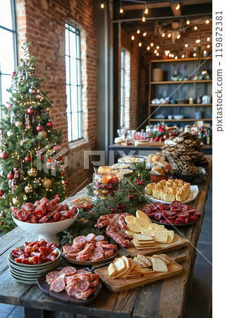 A table filled with lots of different types of food on top of a wooden table A table filled with lots of different types of food on top of a wooden table 119872381