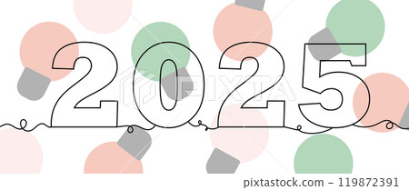 2025 horizontal banner. Outline numbers with colorful halftone light bulbs. Modern background for New Year's Eve celebration. 119872391