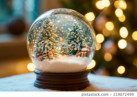 A snow globe with a small christmas tree inside of it 119872499