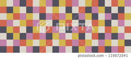 Abstract trendy colors 60s-70s vector illustration. Colorful square shapes rectangle banner. Bold hand drawn lines, spots. Modern background for header, text, web banner, template, social media. Abstract trendy colors 60s-70s vector illustration. Colorful square shapes rectangle banner. Bold hand drawn lines, spots. Modern background for header, text, web banner, template, social media. 119872841