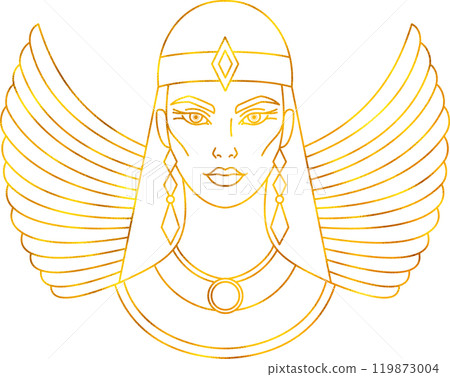 Isis rhe goddess of ancient Egypt with golden foil effect. Isis rhe goddess of ancient Egypt with golden foil effect. 119873004