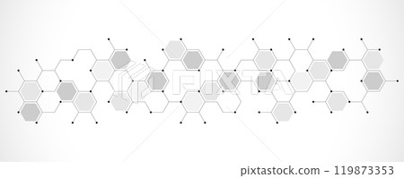 Genetic engineering and molecular structure, hexagon DNA network, science chemical and biotechnology concept, innovation technology, healthcare, and medicine design. 119873353