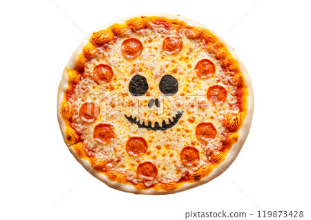 Halloween-themed burgers with carved pumpkin tops, displaying various faces isolated on a white transparent background. Halloween food concept 119873428