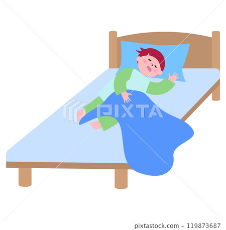 Illustration of a little boy sleeping soundly in bed Illustration of a little boy sleeping soundly in bed 119873687