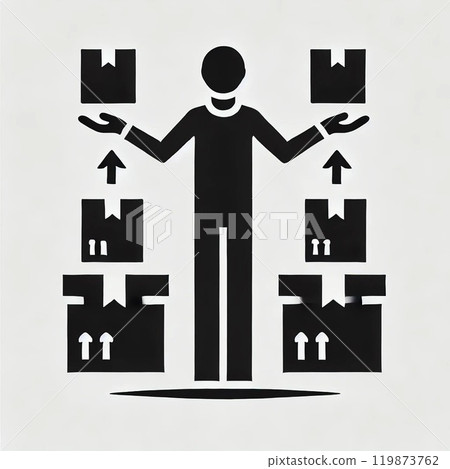 Pictogram of a person sorting boxes into left and right 119873762