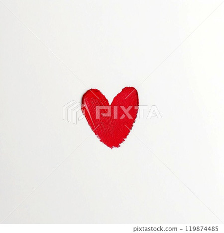 Red heart painted on a white background, symbolizing love and affection. 119874485