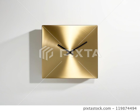 Stylish gold square wall clock against a white isolated background. Stylish gold square wall clock against a white isolated background. 119874494