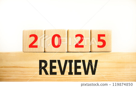 Planning 2025 review new year symbol. Concept words 2025 Review on beautiful wooden blocks. Beautiful white background. Business 2025 review new year concept. Copy space. Planning 2025 review new year symbol. Concept words 2025 Review on beautiful wooden blocks. Beautiful white background. Business 2025 review new year concept. Copy space. 119874850
