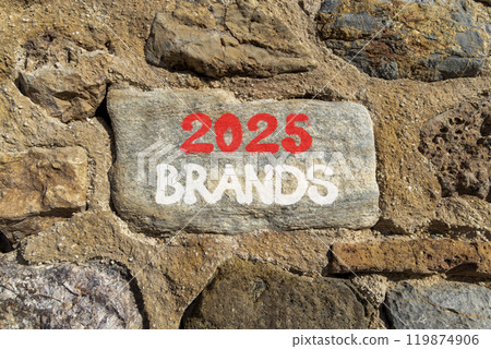 Planning 2025 brands new year symbol. Concept words 2025 Brands on beautiful grey stone. Beautiful big stone wall background. Business 2025 brands new year concept. Copy space. 119874906