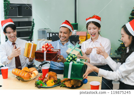 excited businessman feel happy, celebrating together at Merry Christmas and Happy New Year. excited businessman feel happy, celebrating together at Merry Christmas and Happy New Year. 119875245