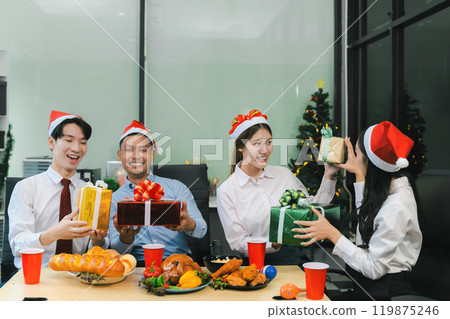 excited businessman feel happy, celebrating together at Merry Christmas and Happy New Year. excited businessman feel happy, celebrating together at Merry Christmas and Happy New Year. 119875246
