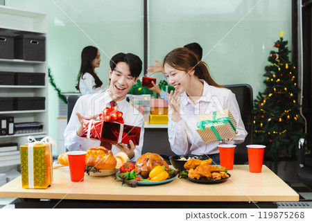 excited businessman feel happy, celebrating together at Merry Christmas and Happy New Year. excited businessman feel happy, celebrating together at Merry Christmas and Happy New Year. 119875268