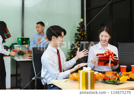 excited businessman feel happy, celebrating together at Merry Christmas and Happy New Year. excited businessman feel happy, celebrating together at Merry Christmas and Happy New Year. 119875270