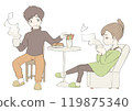 Young men and women relaxing in a room 119875340