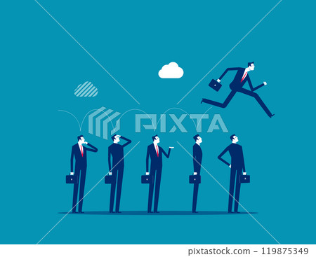 Career competition, job promotion or selfish colleagues jump over other people to get to goal, take advantage of coworker to success, selfish businessman jump over other people to achieve target. Career competition, job promotion or selfish colleagues jump over other people to get to goal, take advantage of coworker to success, selfish businessman jump over other people to achieve target. 119875349