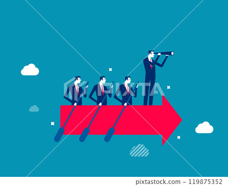 Leadership to lead team to the right direction, employee teamwork to help success, manager to motivate team or company to move forward concept, businessman manager lead people teamwork sailing arrow. 119875352