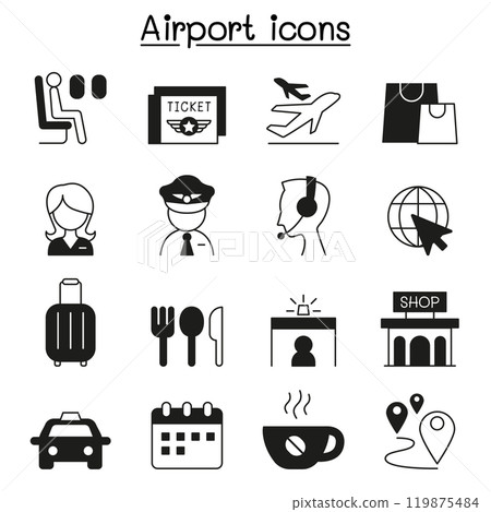 Airport and Aviation icon set vector illustration graphic Airport and Aviation icon set vector illustration graphic 119875484