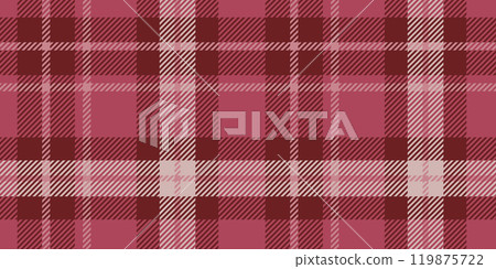 Seamless pattern with a classic plaid design in varying shades of pink and red. The intersecting lines and squares form a traditional tartan look 119875722