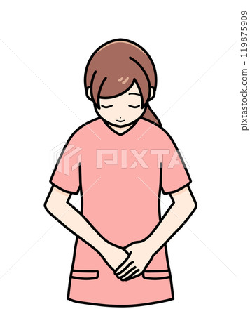 Female nurse's front standing pose, scrub, upper body, bowing 119875909