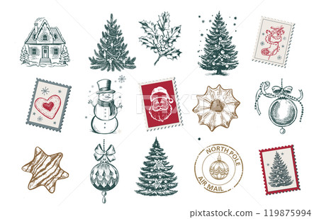 Christmas Cookie and ball set, Hand drawn illustration	 119875994