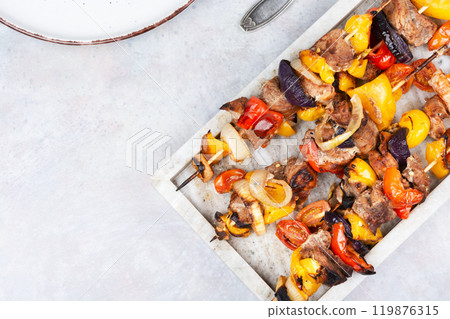 Pork and vegetable kebabs. Pork and vegetable kebabs. 119876315