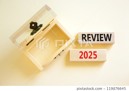 Planning review 2025 new year symbol. Concept words Review 2025 on beautiful wooden blocks. Beautiful white background. Wooden empty chest. Business review 2025 new year concept. Copy space. Planning review 2025 new year symbol. Concept words Review 2025 on beautiful wooden blocks. Beautiful white background. Wooden empty chest. Business review 2025 new year concept. Copy space. 119876645