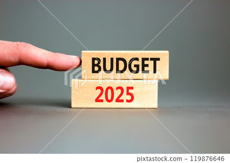 Planning budget 2025 new year symbol. Concept words Budget 2025 on beautiful wooden blocks. Beautiful grey background. Businessman hand. Business budget 2025 new year concept. Copy space. Planning budget 2025 new year symbol. Concept words Budget 2025 on beautiful wooden blocks. Beautiful grey background. Businessman hand. Business budget 2025 new year concept. Copy space. 119876646