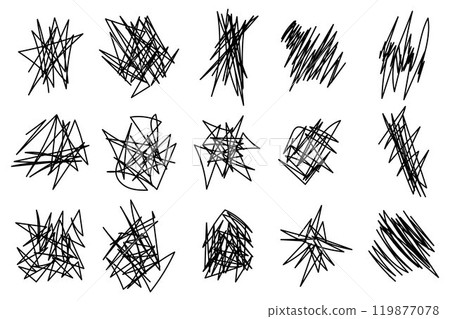 Intricate abstract scribbles. Hand drawn line of stress. Depression symbols. Shaded lines. 119877078