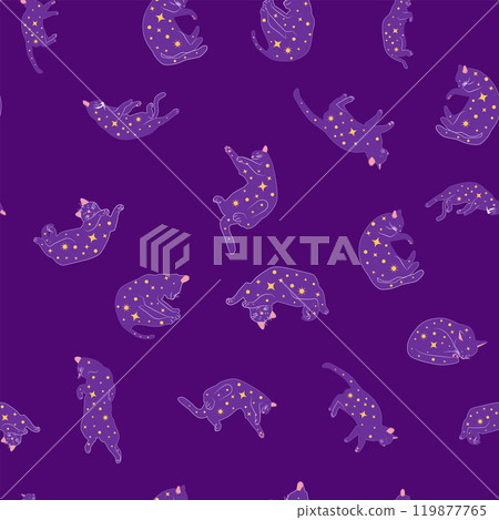 Mystical seamless pattern of cats in boho style, silhouette collection. Esotericism and mysticism, occultism. 119877765