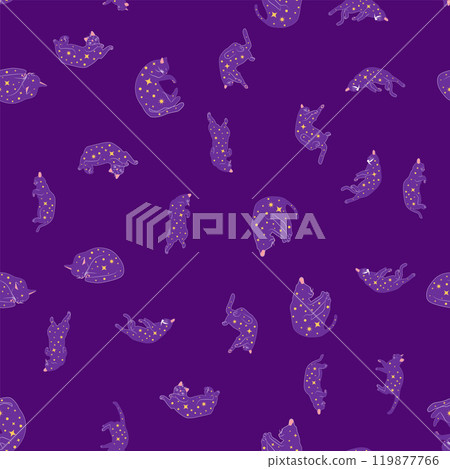 Mystical seamless pattern of cats in boho style, silhouette collection. Esotericism and mysticism, occultism. 119877766
