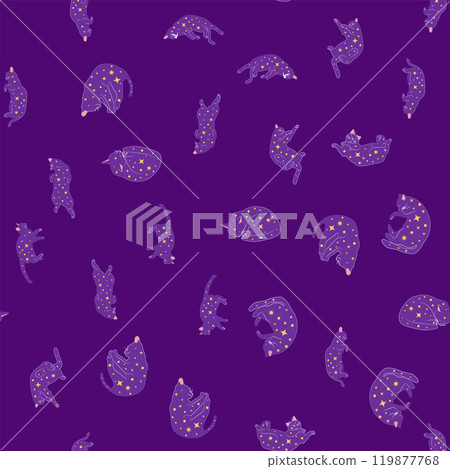 Mystical seamless pattern of cats in boho style, silhouette collection. Esotericism and mysticism, occultism. 119877768
