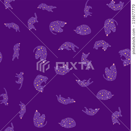 Mystical seamless pattern of cats in boho style, silhouette collection. Esotericism and mysticism, occultism. 119877770