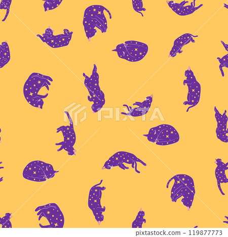 Mystical seamless pattern of cats in boho style, silhouette collection. Esotericism and mysticism, occultism. 119877773