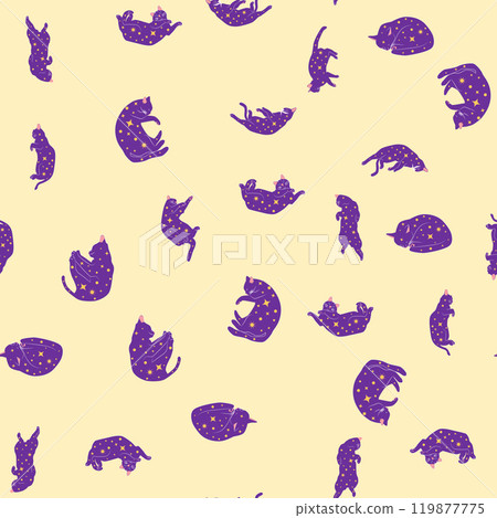 Mystical seamless pattern of cats in boho style, silhouette collection. Esotericism and mysticism, occultism. 119877775