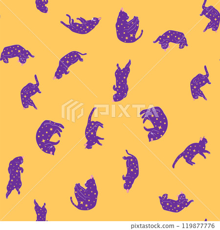 Mystical seamless pattern of cats in boho style, silhouette collection. Esotericism and mysticism, occultism. 119877776