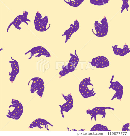 Mystical seamless pattern of cats in boho style, silhouette collection. Esotericism and mysticism, occultism. 119877777