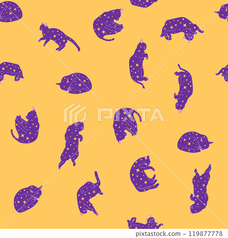 Mystical seamless pattern of cats in boho style, silhouette collection. Esotericism and mysticism, occultism. 119877778