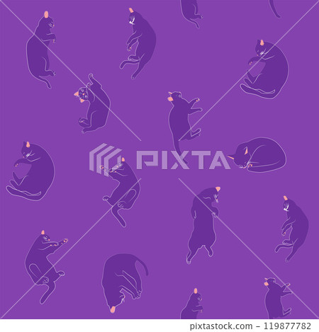 Mystical seamless pattern of cats in boho style, silhouette collection. Esotericism and mysticism, occultism. Mystical seamless pattern of cats in boho style, silhouette collection. Esotericism and mysticism, occultism. 119877782