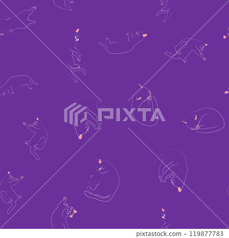 Mystical seamless pattern of cats in boho style, silhouette collection. Esotericism and mysticism, occultism. Mystical seamless pattern of cats in boho style, silhouette collection. Esotericism and mysticism, occultism. 119877783