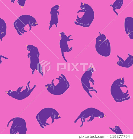 Mystical seamless pattern of cats in boho style, silhouette collection. Esotericism and mysticism, occultism. Mystical seamless pattern of cats in boho style, silhouette collection. Esotericism and mysticism, occultism. 119877794